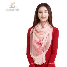 Lingshang 100% полиэстер длинные морщины простой цвет шелка леди шарф